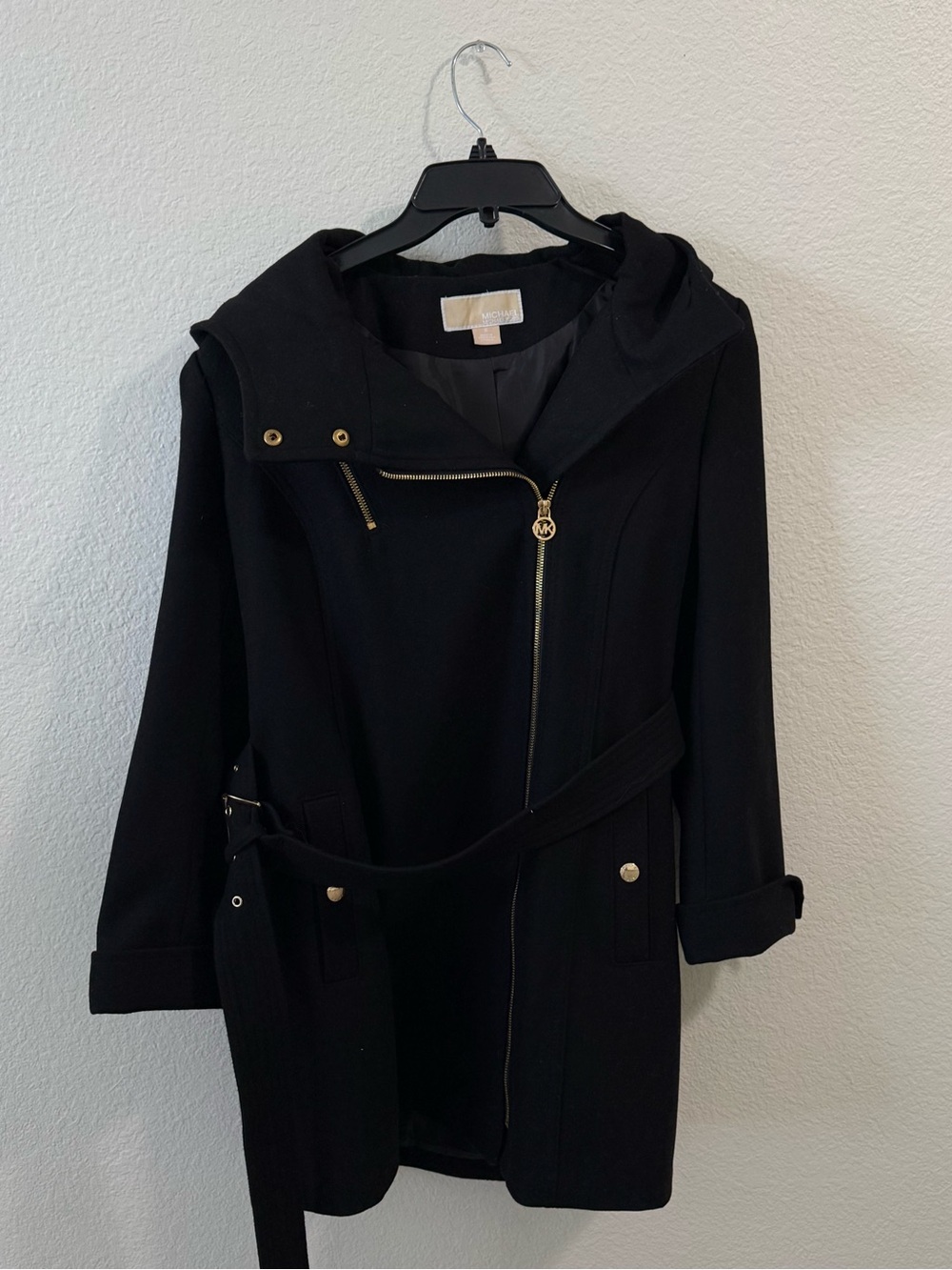 Michael Kors Black Hooded Wool-Blend Coat